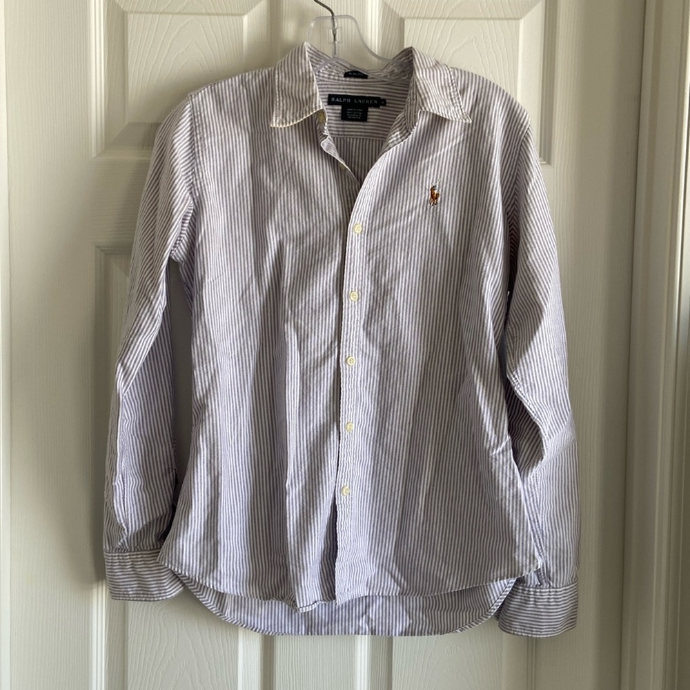 Ralph Lauren White Striped Button Down Shirt